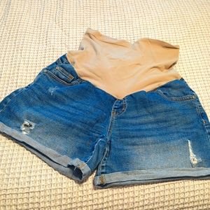 Indigo blue maternity shorts